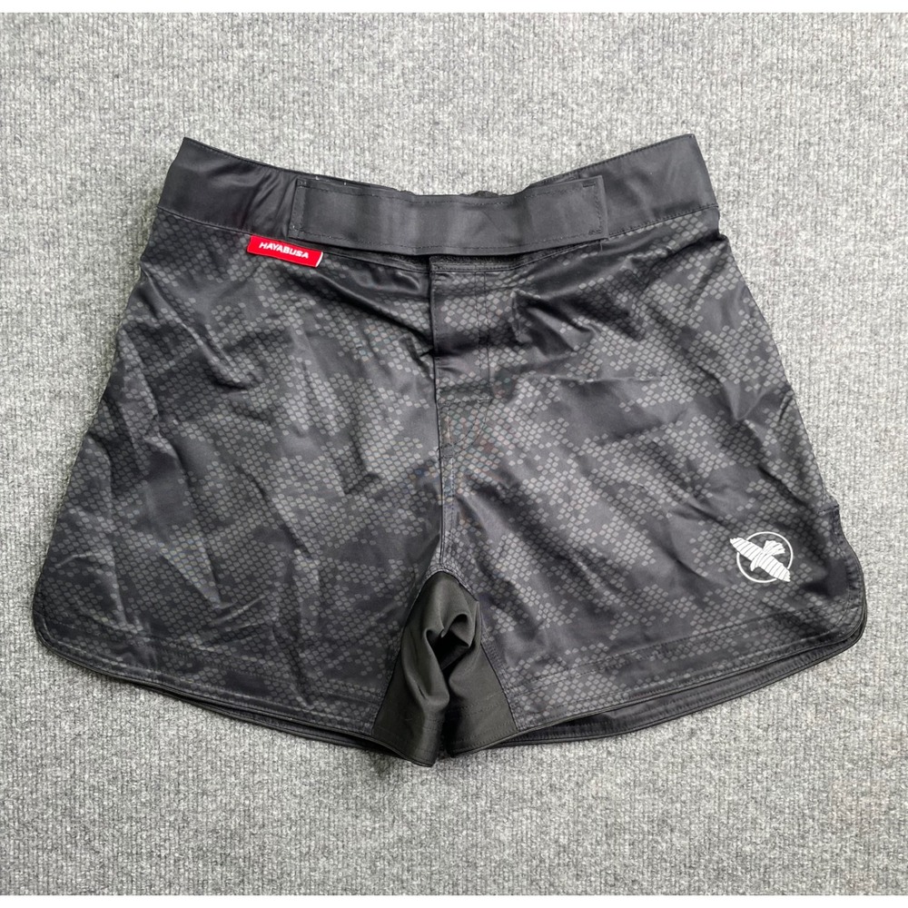 Hayabusa MMA Shorts Mens Medium Black Hex Pattern Combat Training Grappling